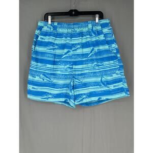 Columbia PFG Swim Trunks Men XL Blue Fish Print Omni Shade Mesh Lined Drawstring